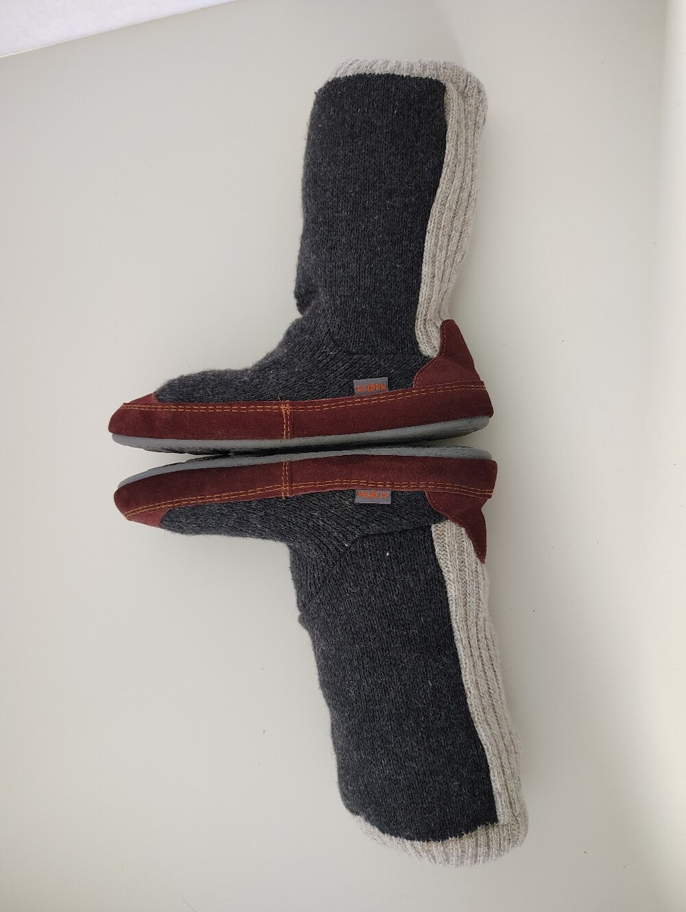 Acorn Men’s Slouch Boot Slipper Charcoal Ragg Wool Suede Sock Slippers 7.5-8.5.